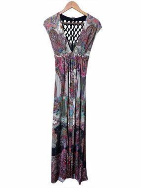 Sky Brand Y2K Multicolor Paisley Maxi Dress with Lattice Back XS